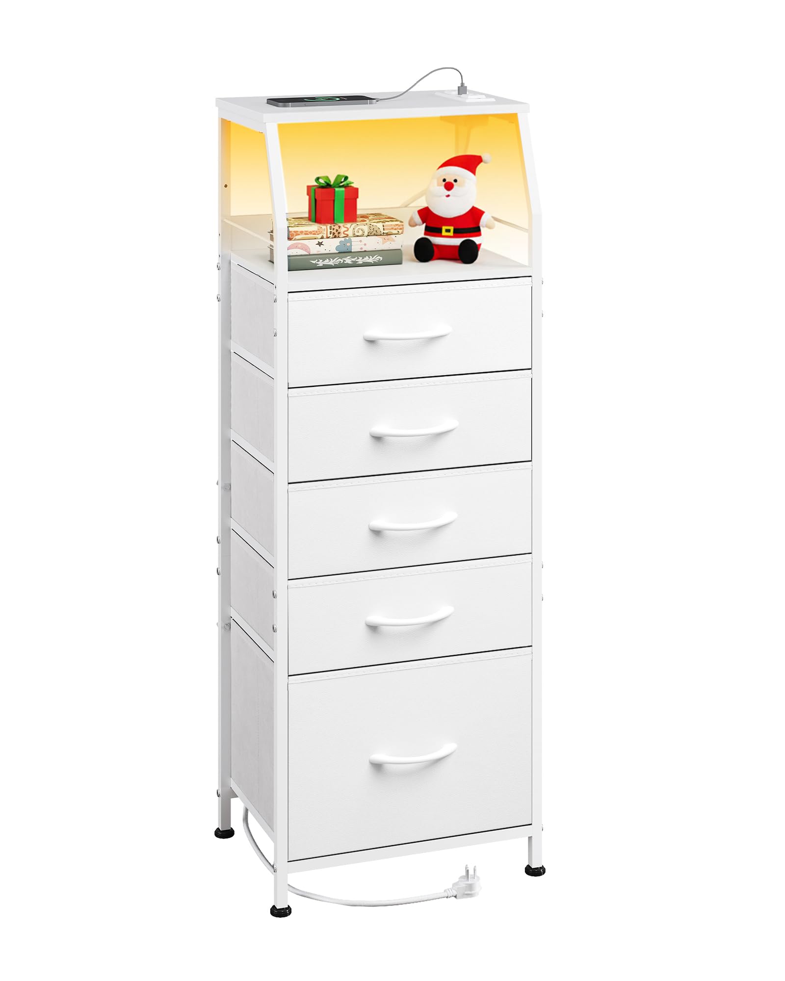 WLIVE LED nightstand with charging station, front view for organized bedside charging.