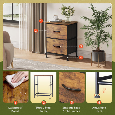 Adjustable feet on WLIVE night stand keep it level and protect delicate floors.