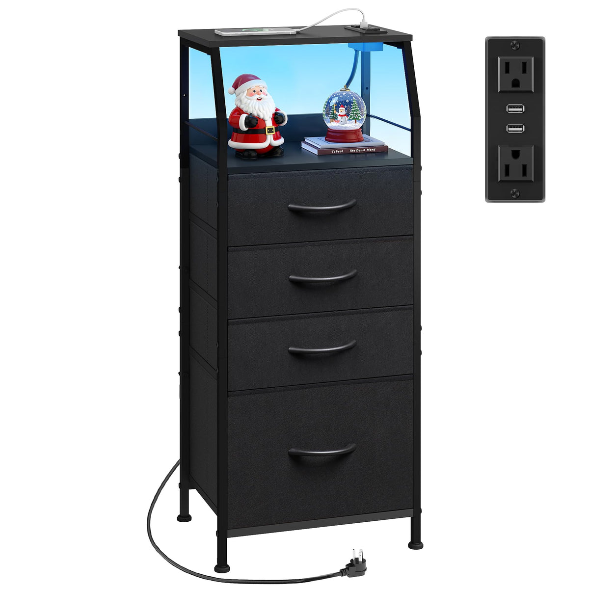 WLIVE night stand with charger station and LED light for bedside organization