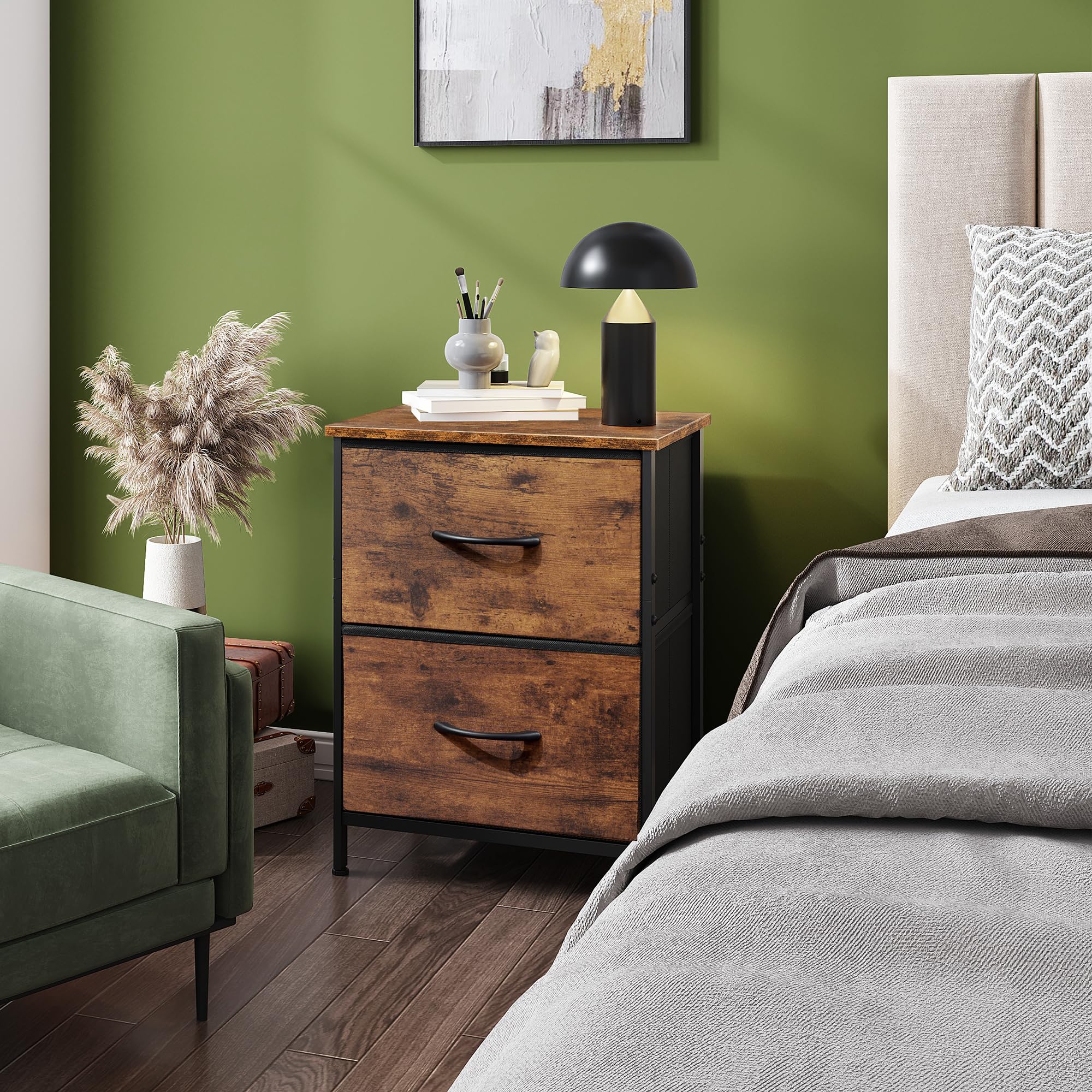 WLIVE night stand with two fabric drawers keeps small essentials organized and accessible