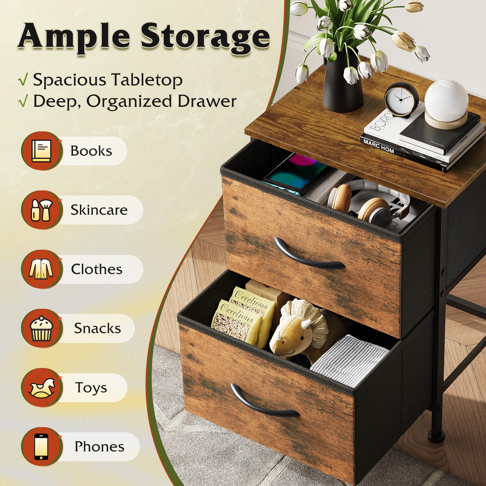 Sturdy WLIVE night stand metal frame supports daily use in busy bedrooms and living spaces.