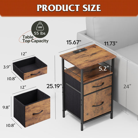 WLIVE nightstand rustic brown wood top blends with decor