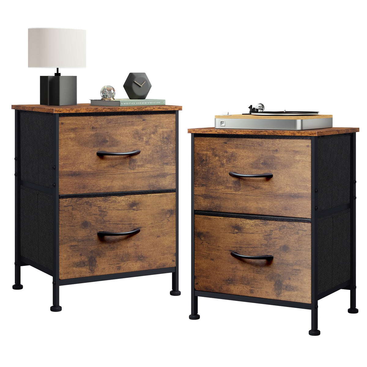 WLIVE night stand two drawers with wooden top offers organized bedside storage and practical surface.