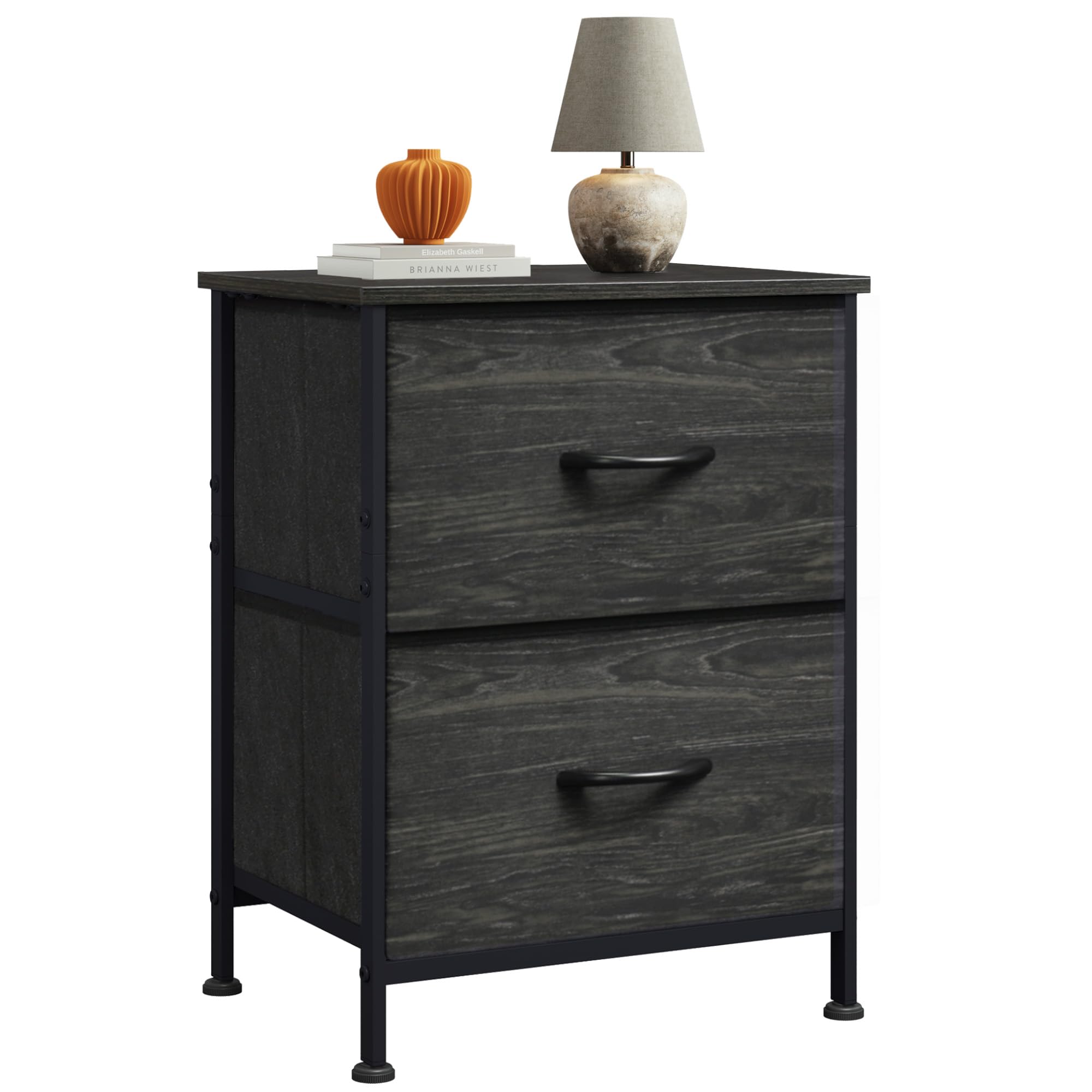 WLIVE night stand with wood top in charcoal black for durable bedside storage.