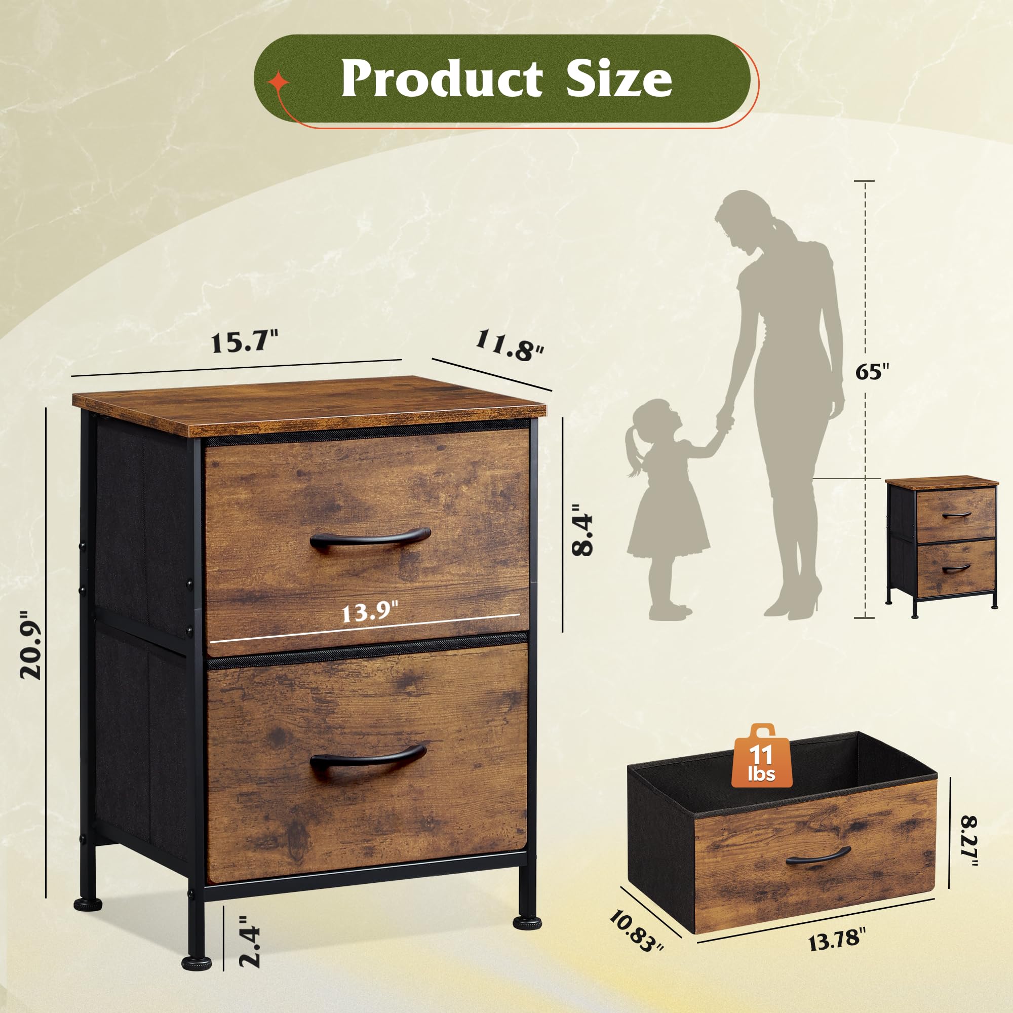 Wooden top on WLIVE night stand provides sturdy, spill-friendly surface for beverages and decor.