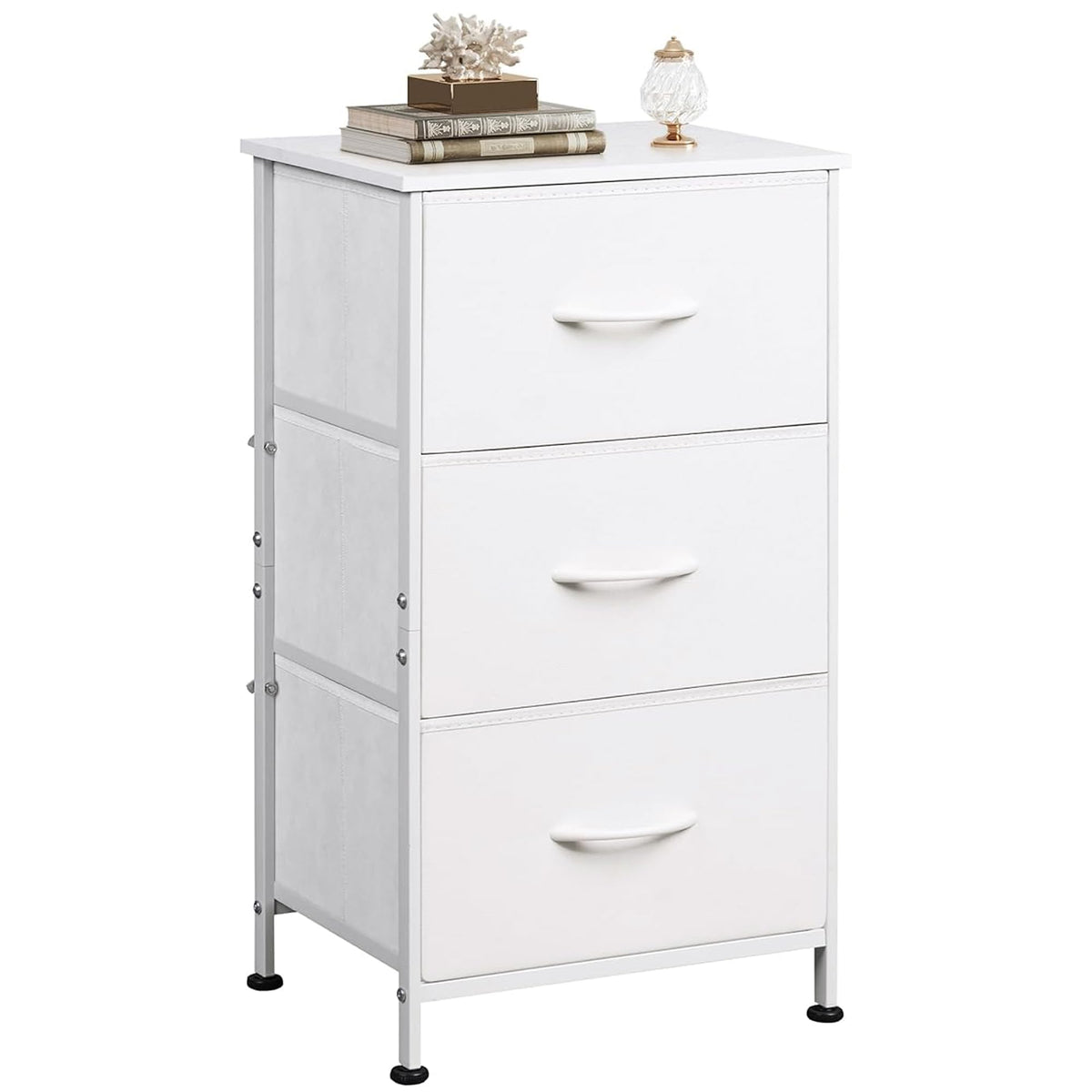 WLIVE nightstand with three drawers and wood top for easy bedroom organization