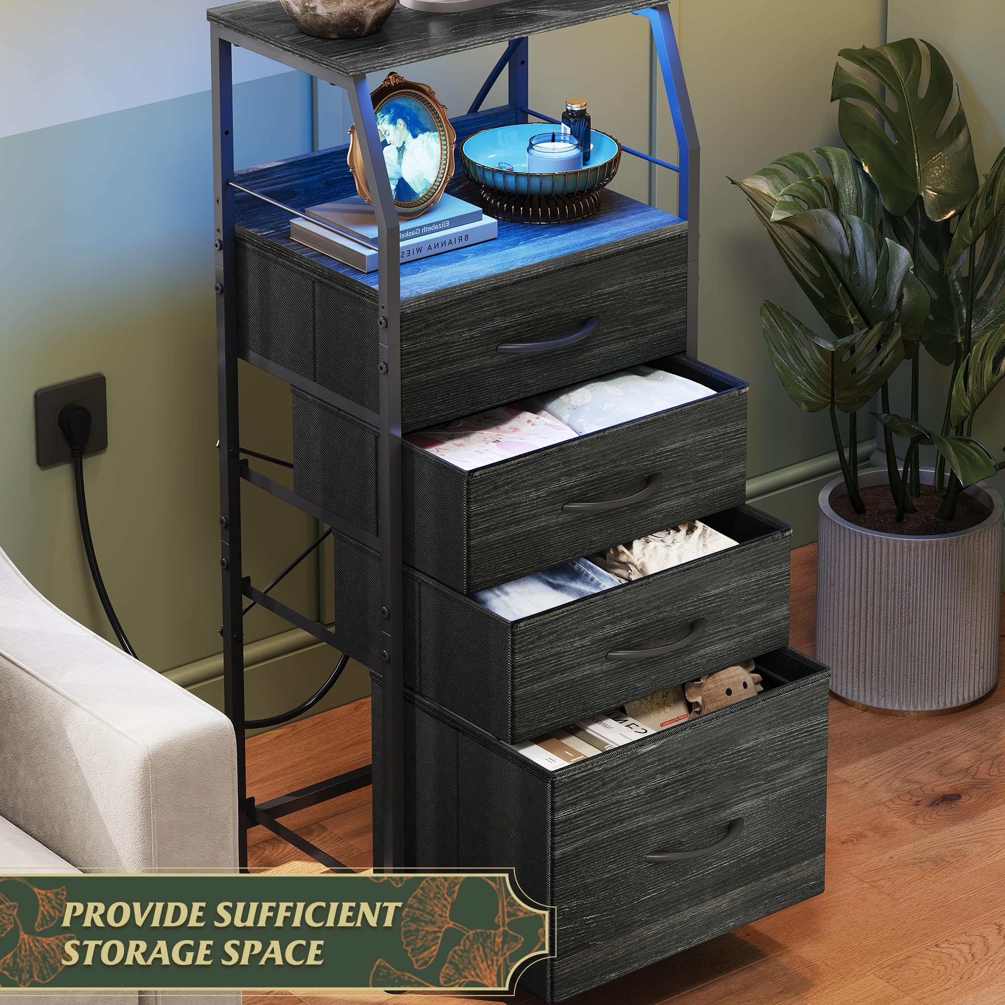 WLIVE nightstand with 360-degree feet for stable placement