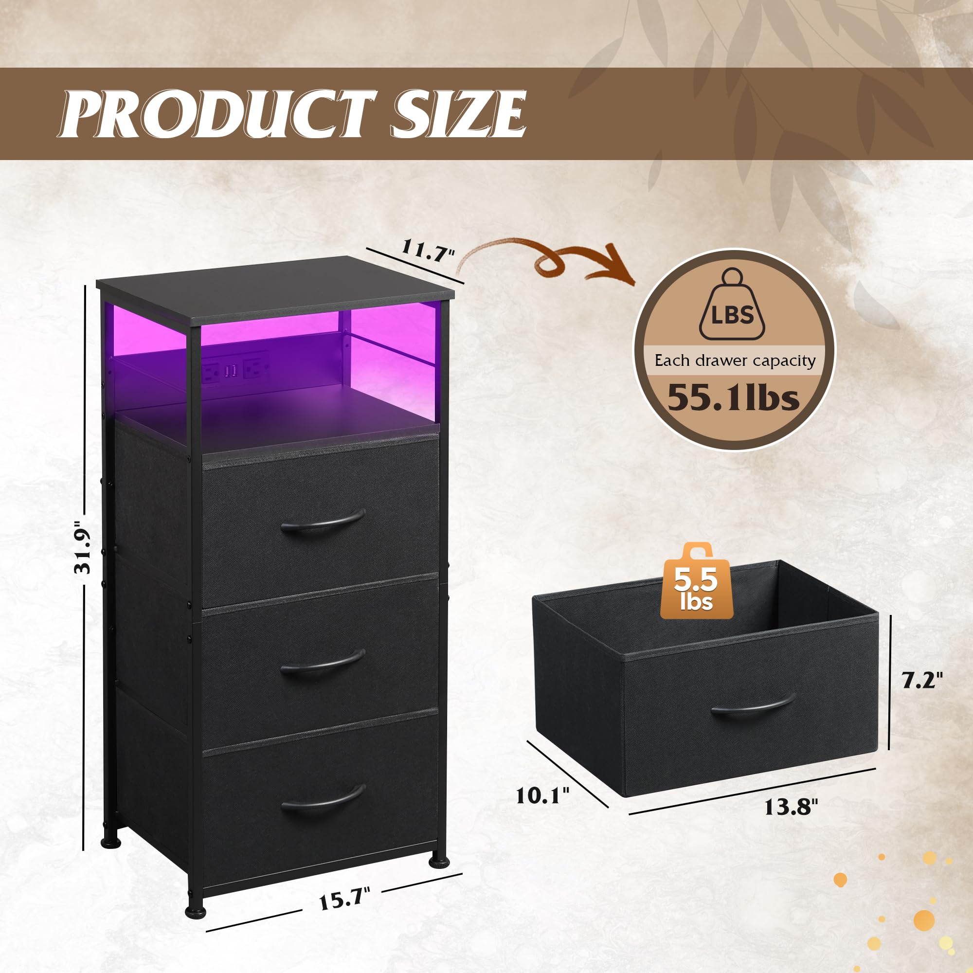 WLIVE nightstand with adjustable feet protects floors and stability