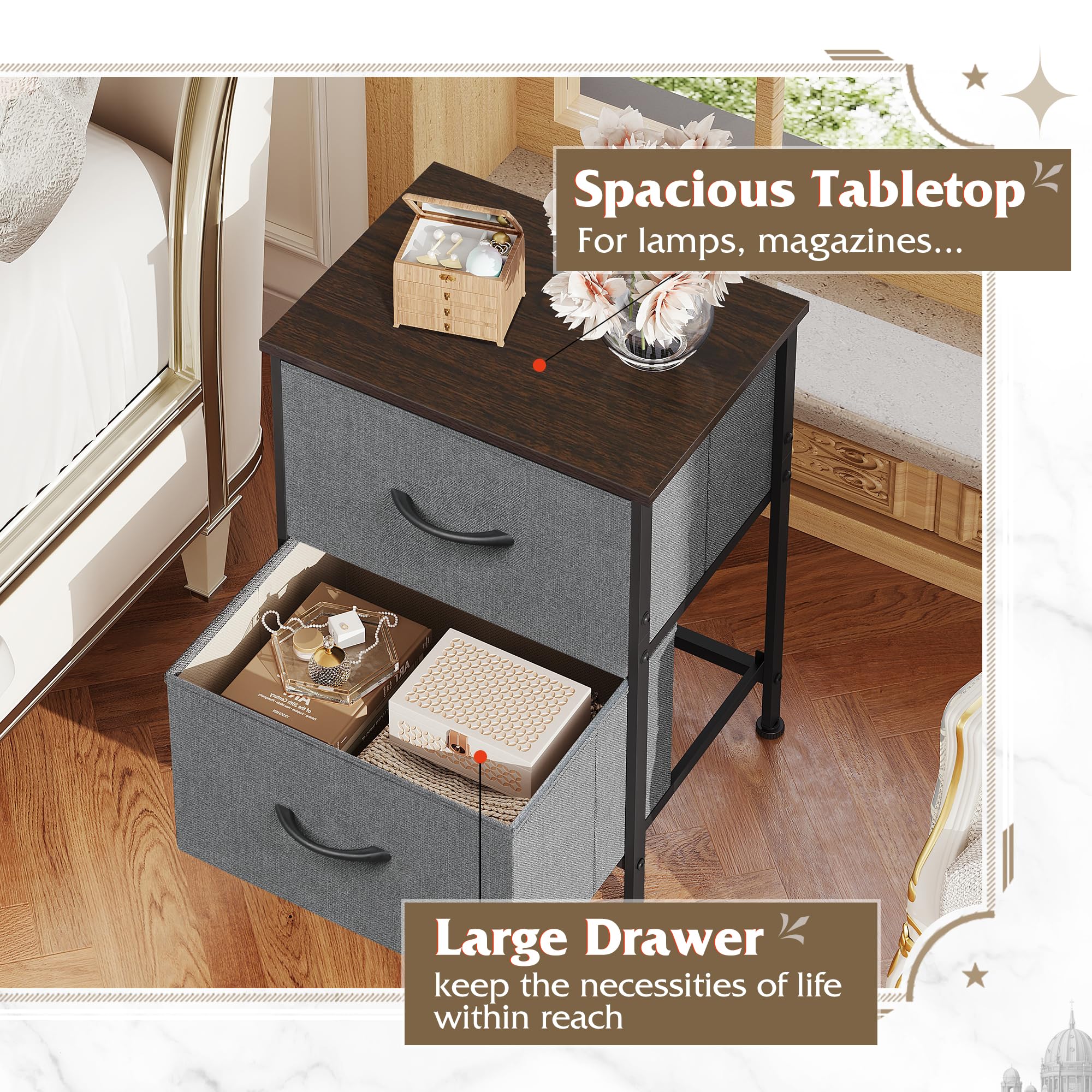 WLIVE nightstand adjustable feet protect floors on uneven surfaces