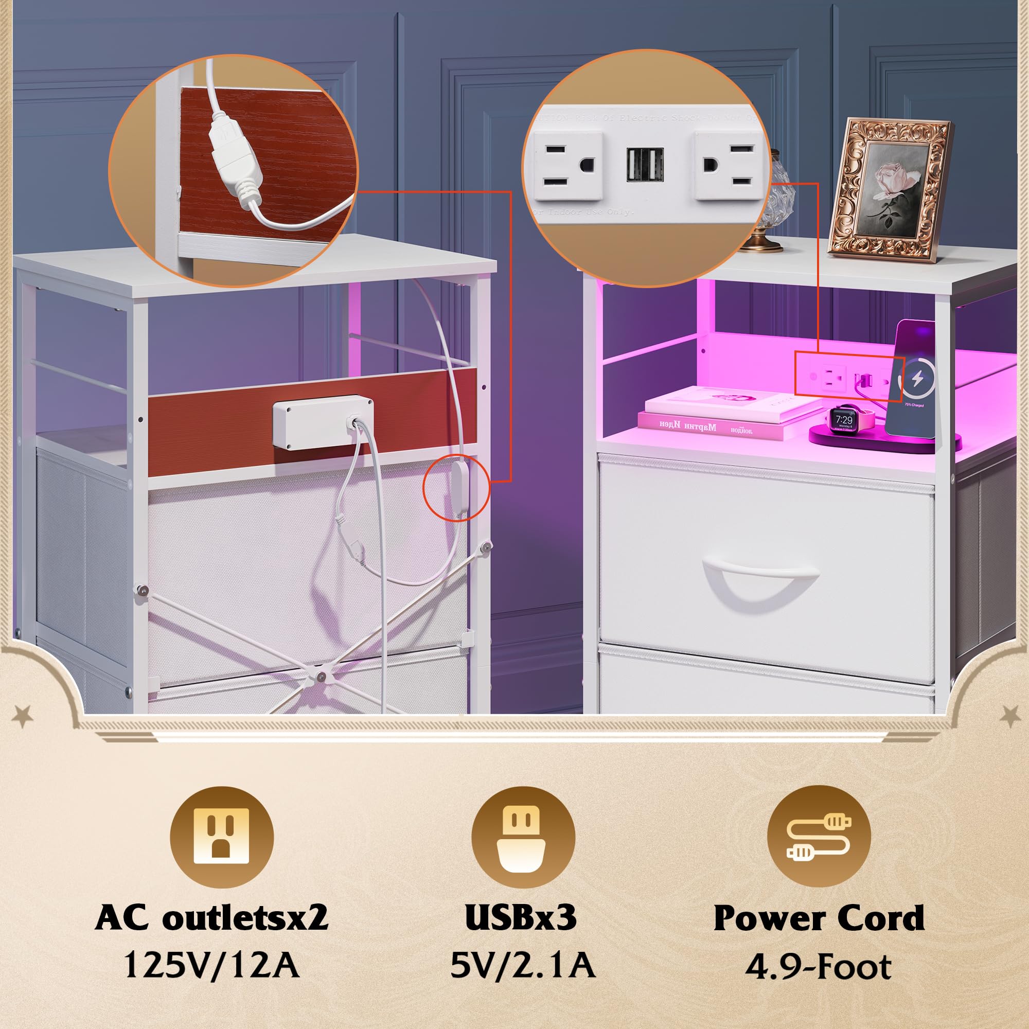 WLIVE nightstand with anti tip device for added safety