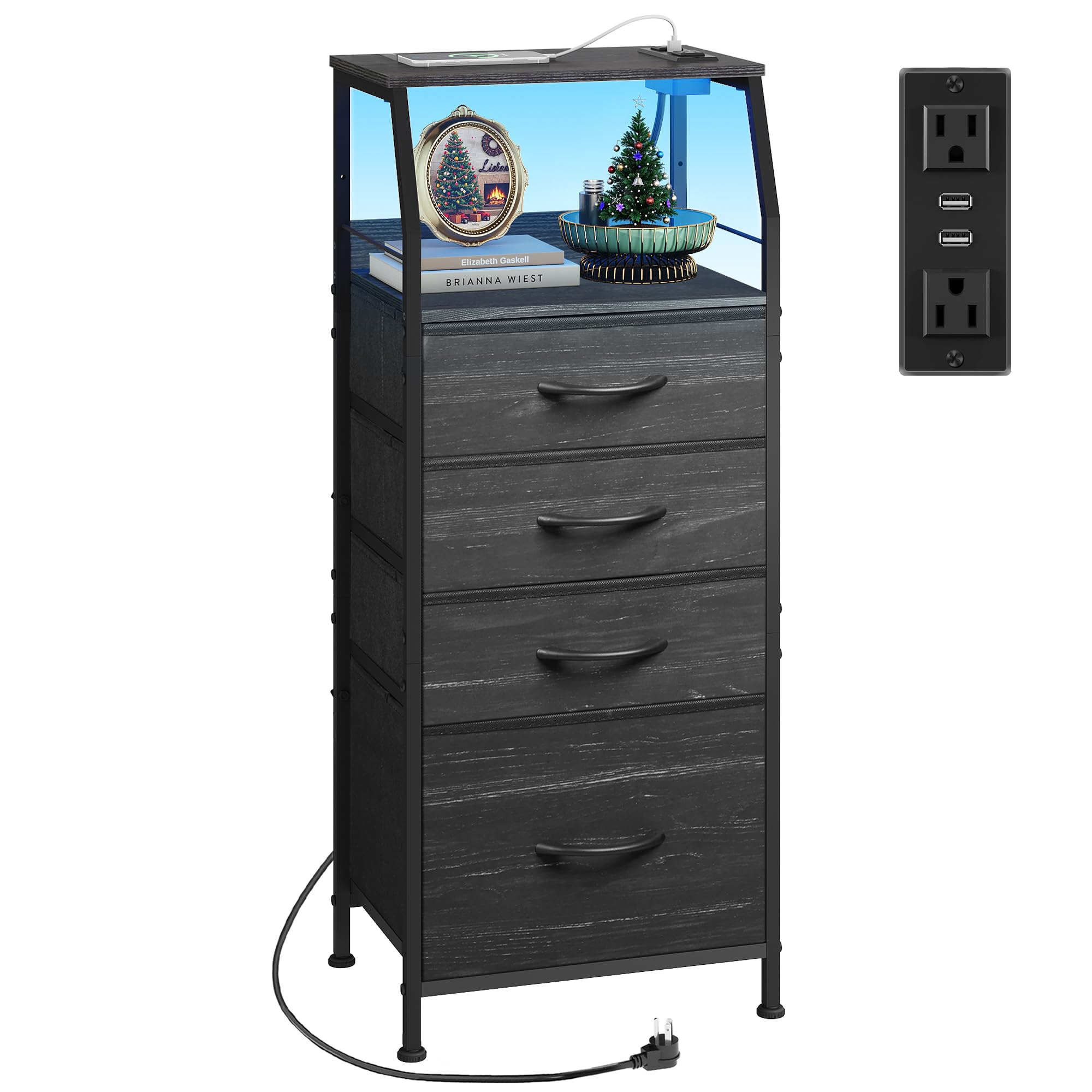 WLIVE nightstand with charging station and LED light for easy bedside charging