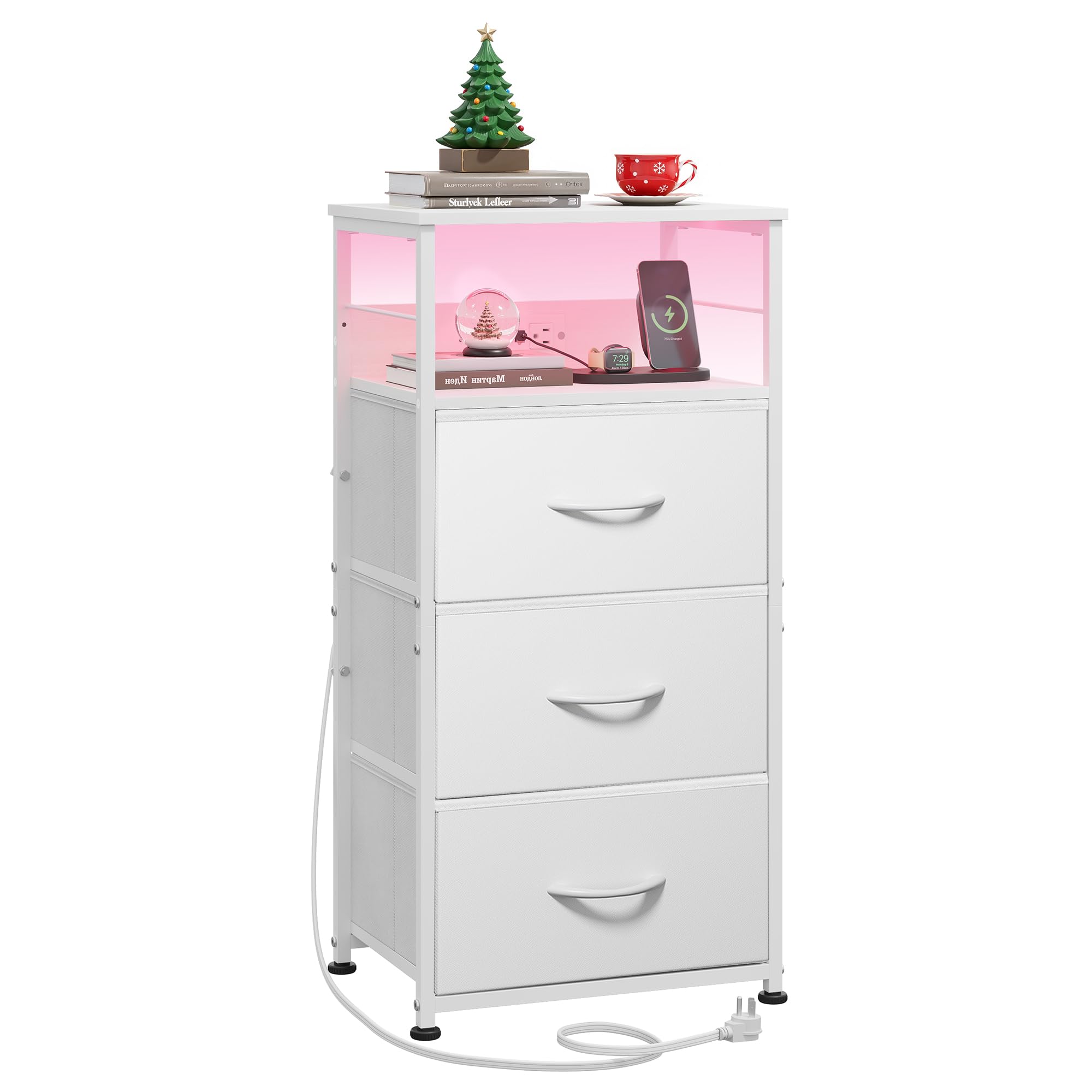 WLIVE nightstand with charging station and LED strip for convenient device charging