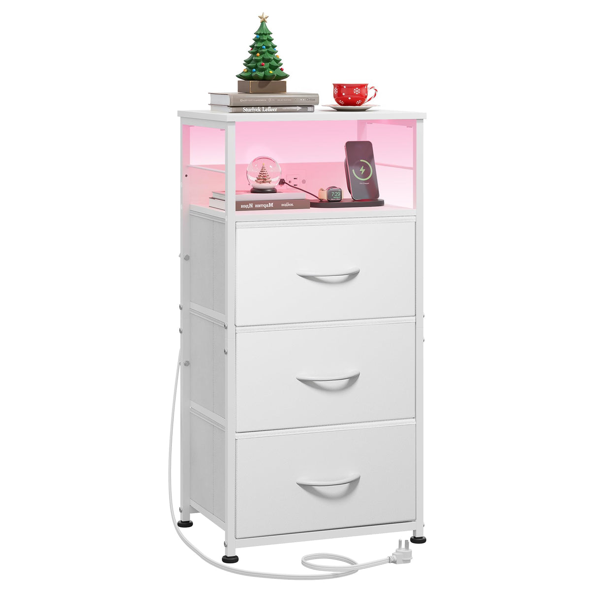 WLIVE nightstand with charging station and LED strip for convenient device charging