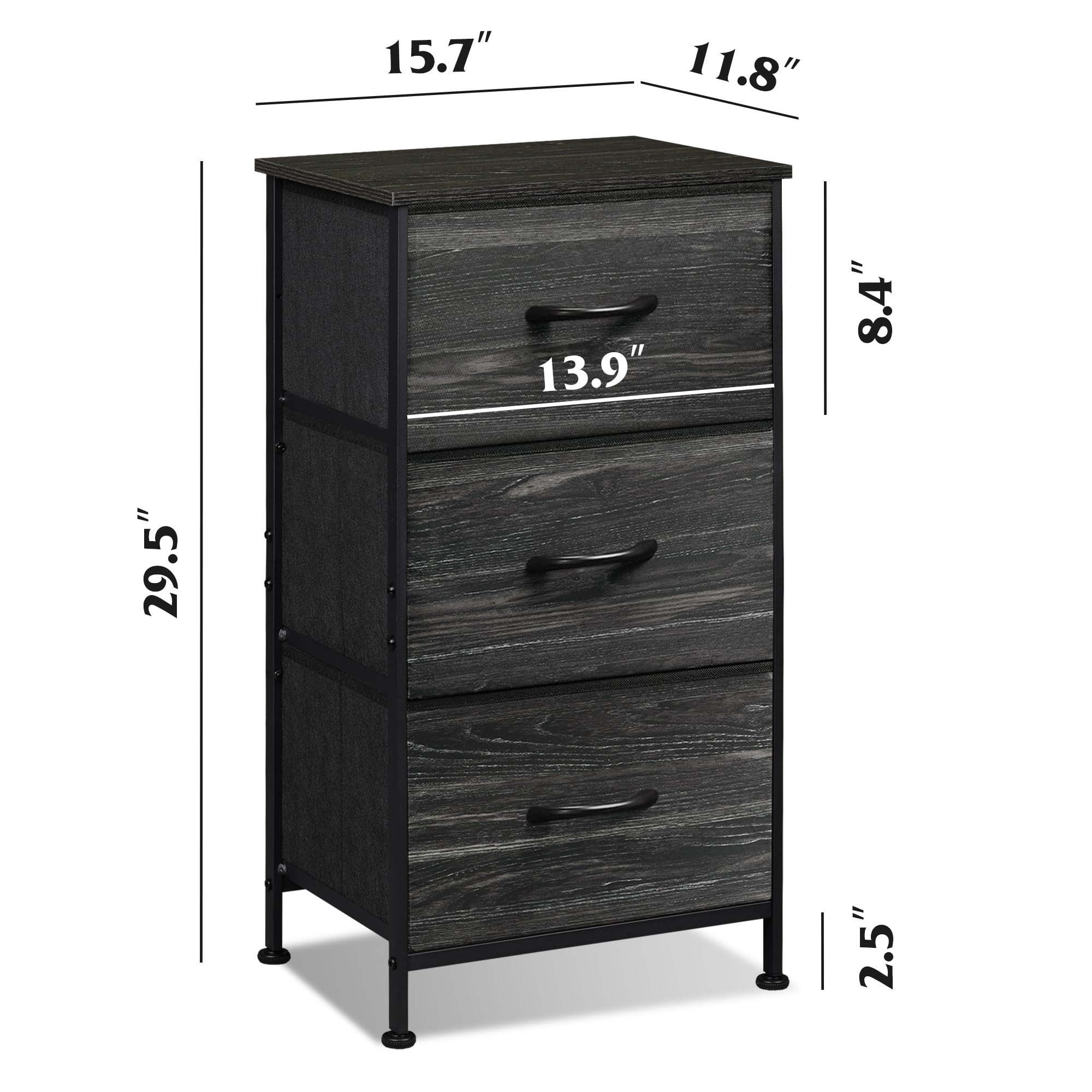 WLIVE easy pull handle on the 3-drawer nightstand