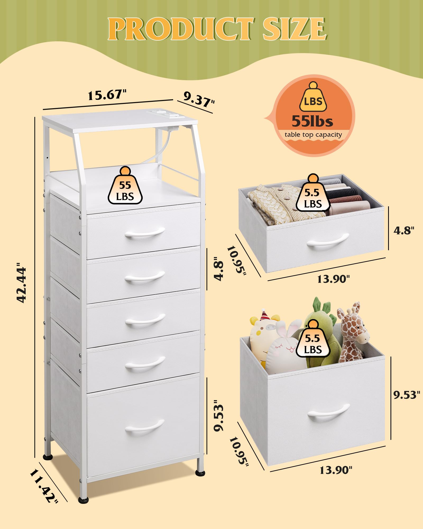 WLIVE nightstand with two AC outlets and three USB ports for devices.
