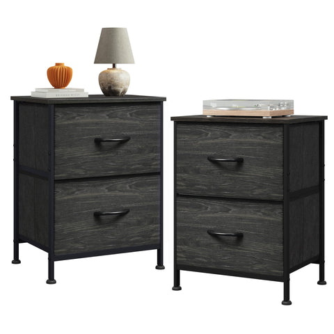 WLIVE Night Stand Set 2 with charcoal wood top enhances bedside organization
