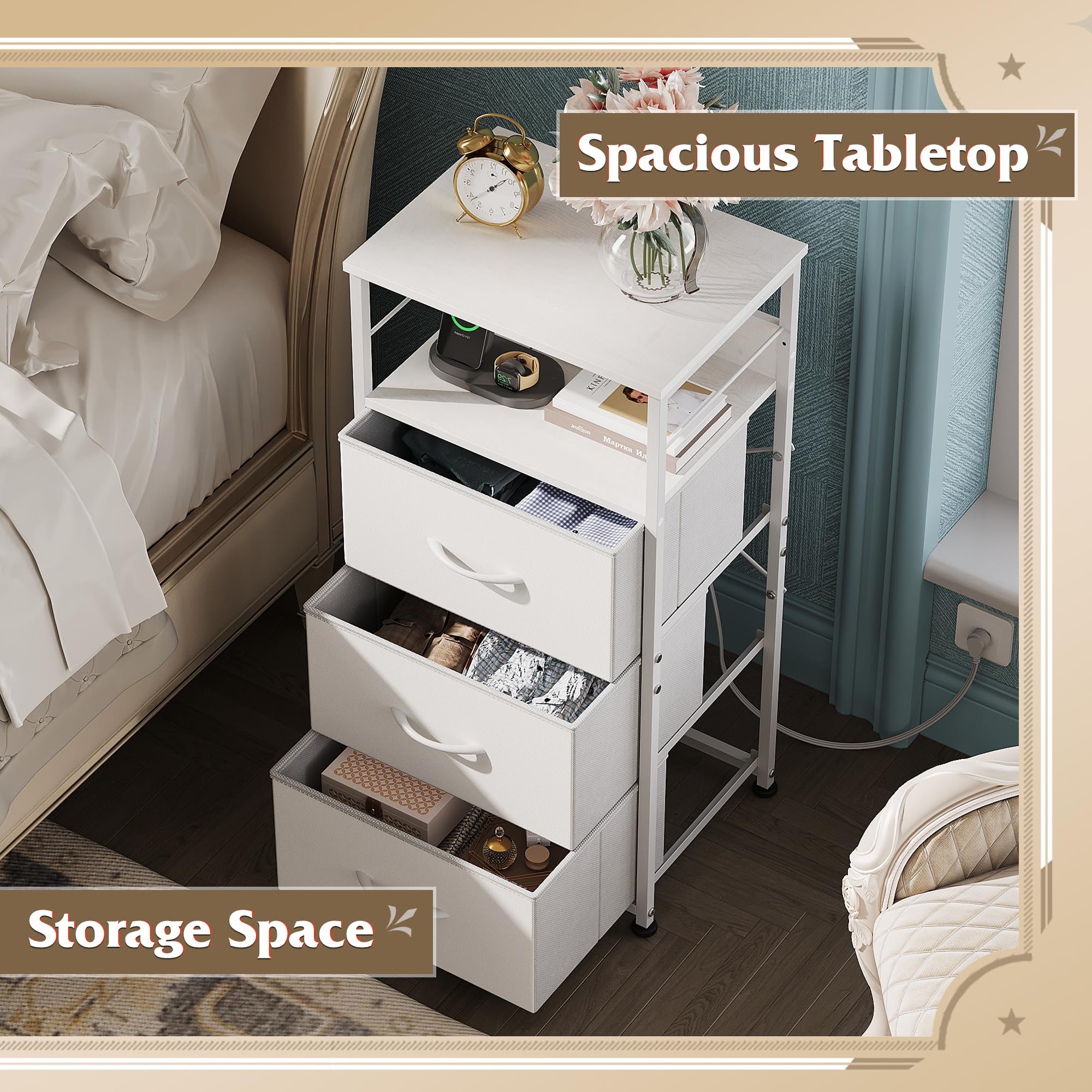 WLIVE white nightstand with LED ambient lighting to enhance mood