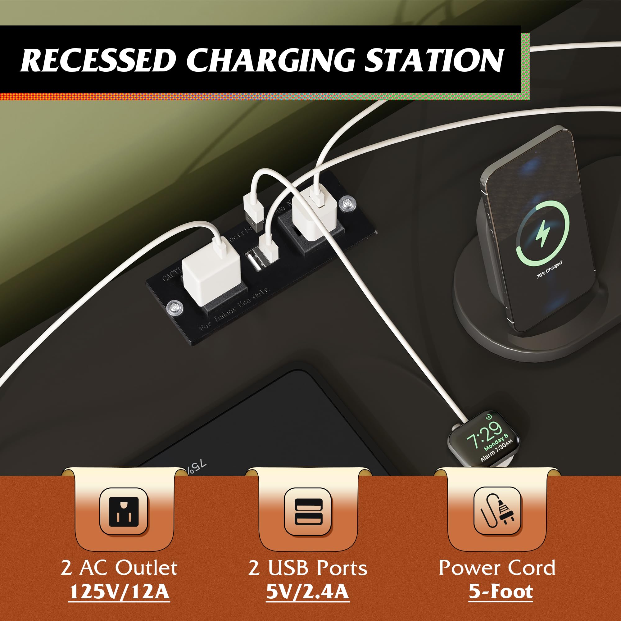 WLIVE Power outlet with USB ports reduces cable clutter.