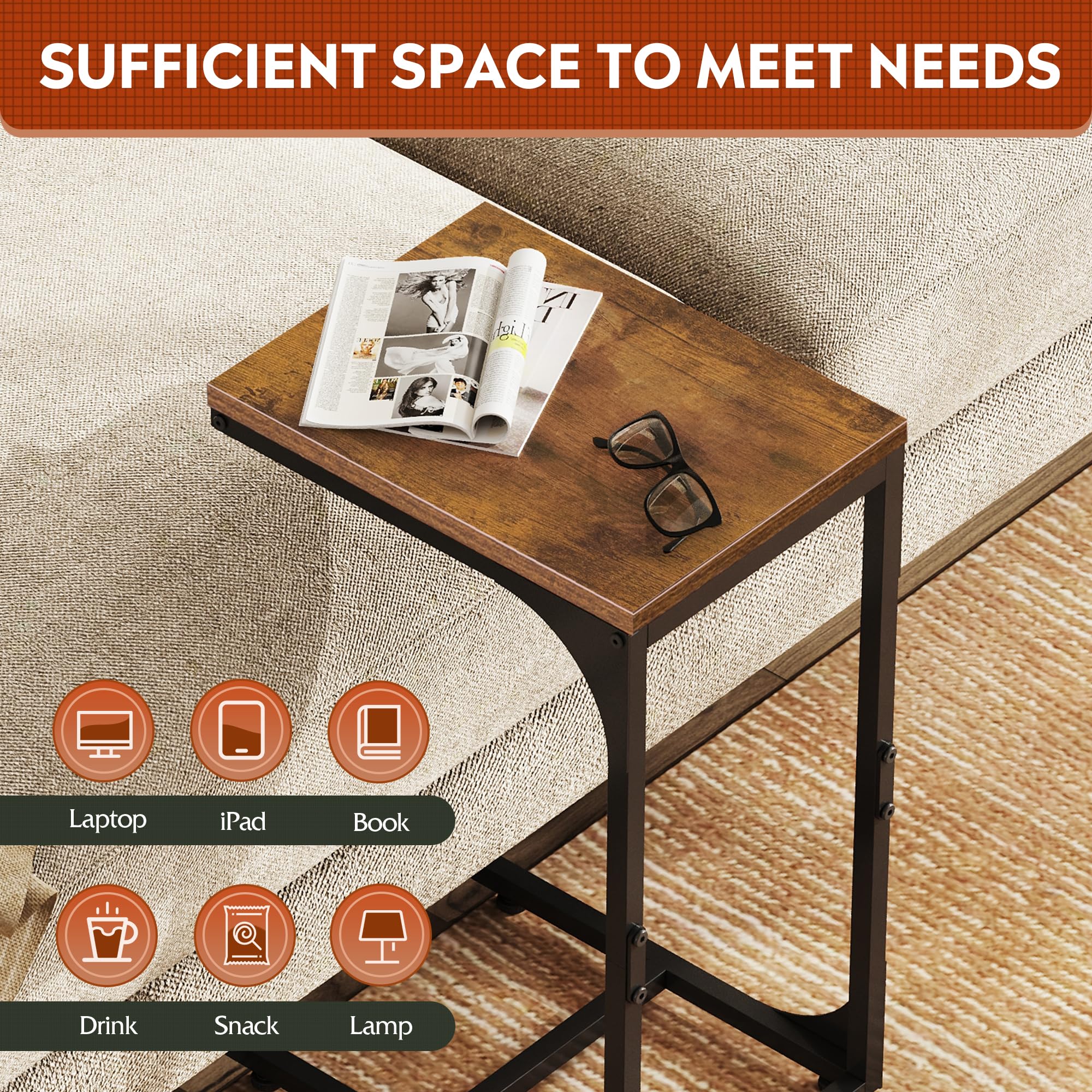 WLIVE sofa table ideal for laptop, snacks, and remote control