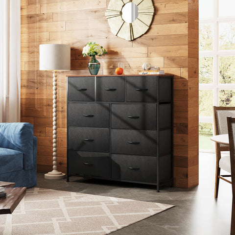WLIVE steel-frame dresser in black and rustic brown for durable storage.