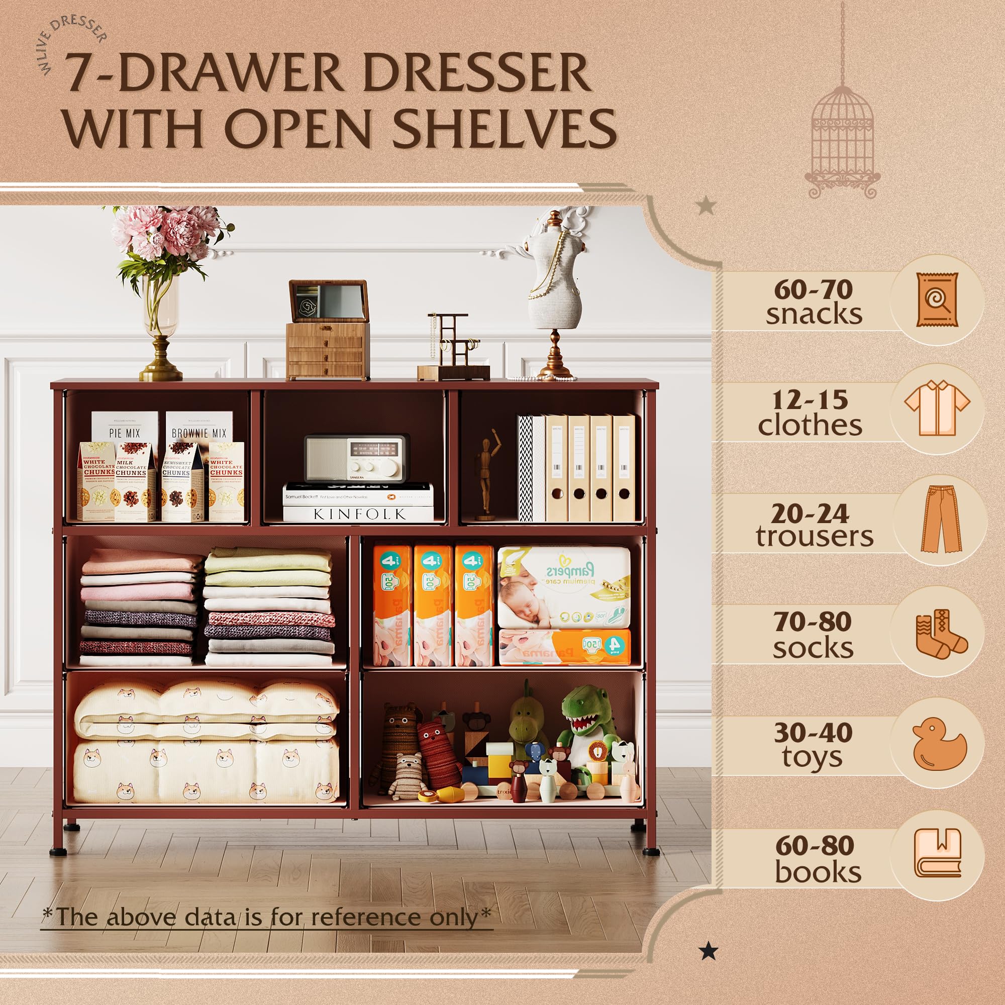WLIVE steel frame dresser blends durability with a sleek pink finish.