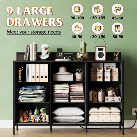 WLIVE nine fabric drawers keep living room items organized.