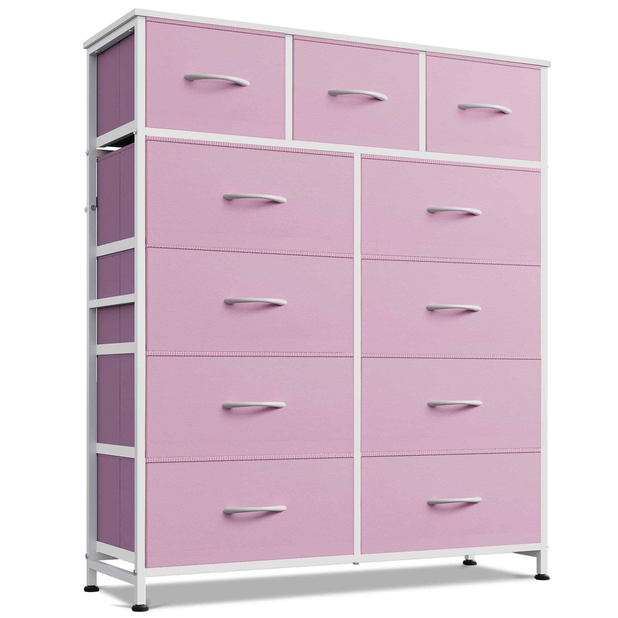 WLIVE storage tower front view with 11 pink drawers for organized clutter control.