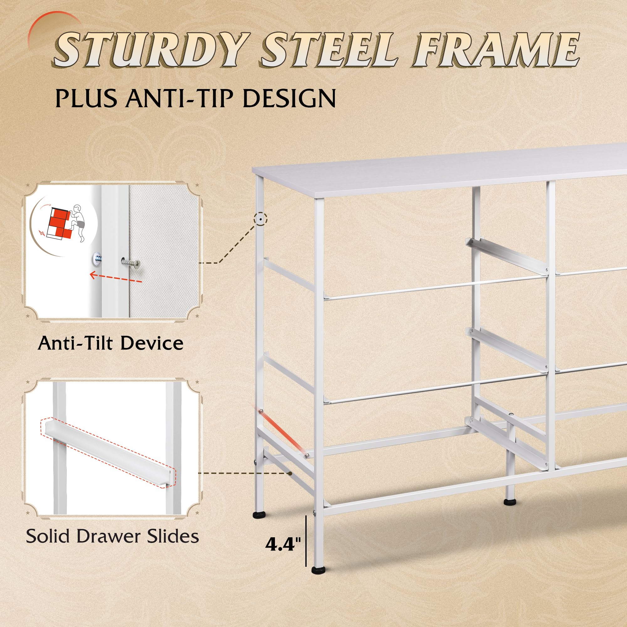 Sturdy metal frame with adjustable feet for stable placement.