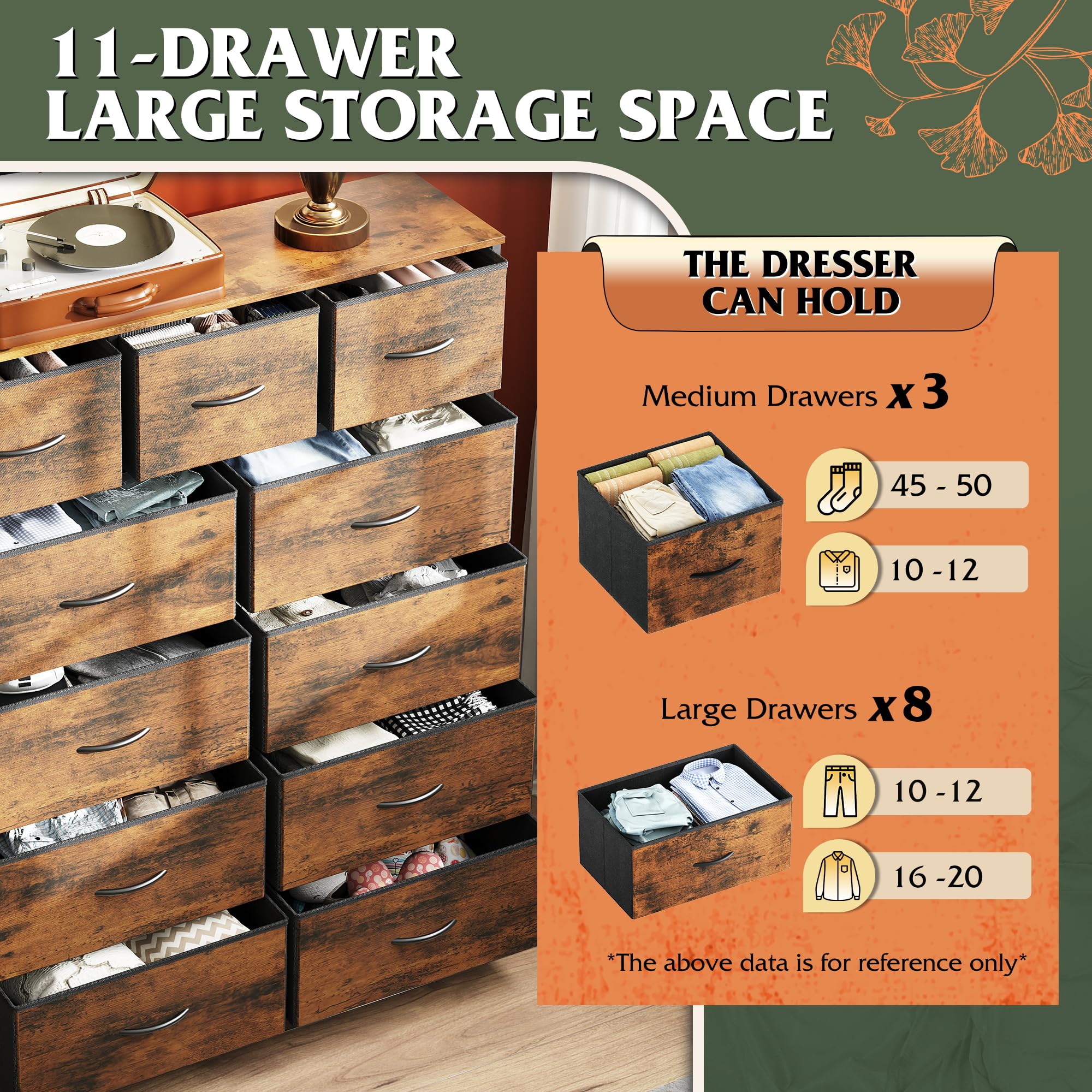 WLIVE detachable fabric drawers let you separate items neatly.