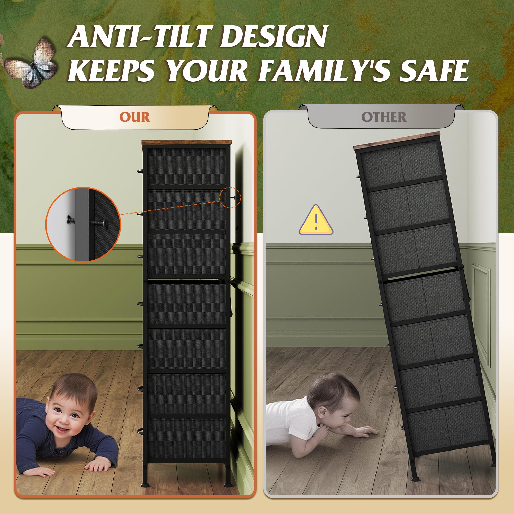 WLIVE tall dresser in a bedroom setup maximizing storage
