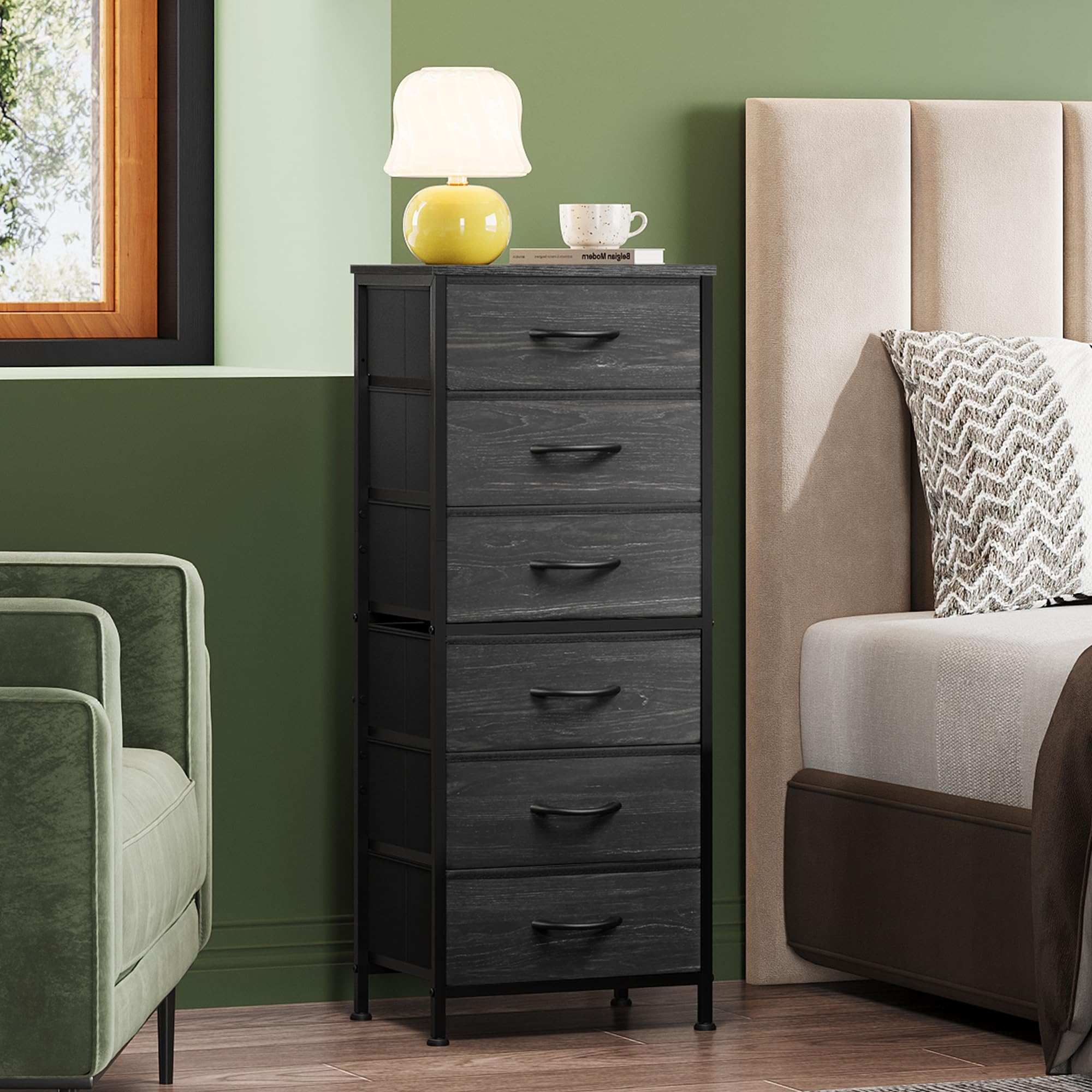 WLIVE fabric-drawer dresser provides organized storage with easy-access 6-drawer system.
