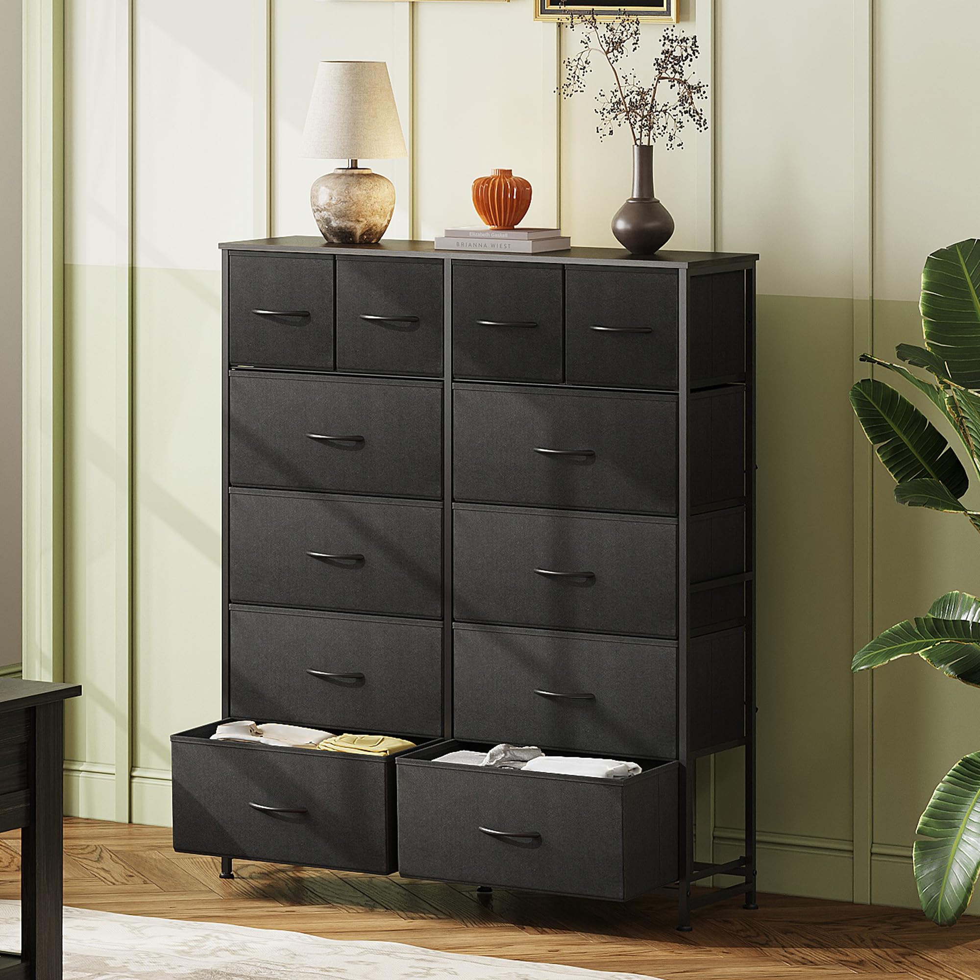 WLIVE fabric drawers close-up showing breathable fabric and easy-to-clean surface.