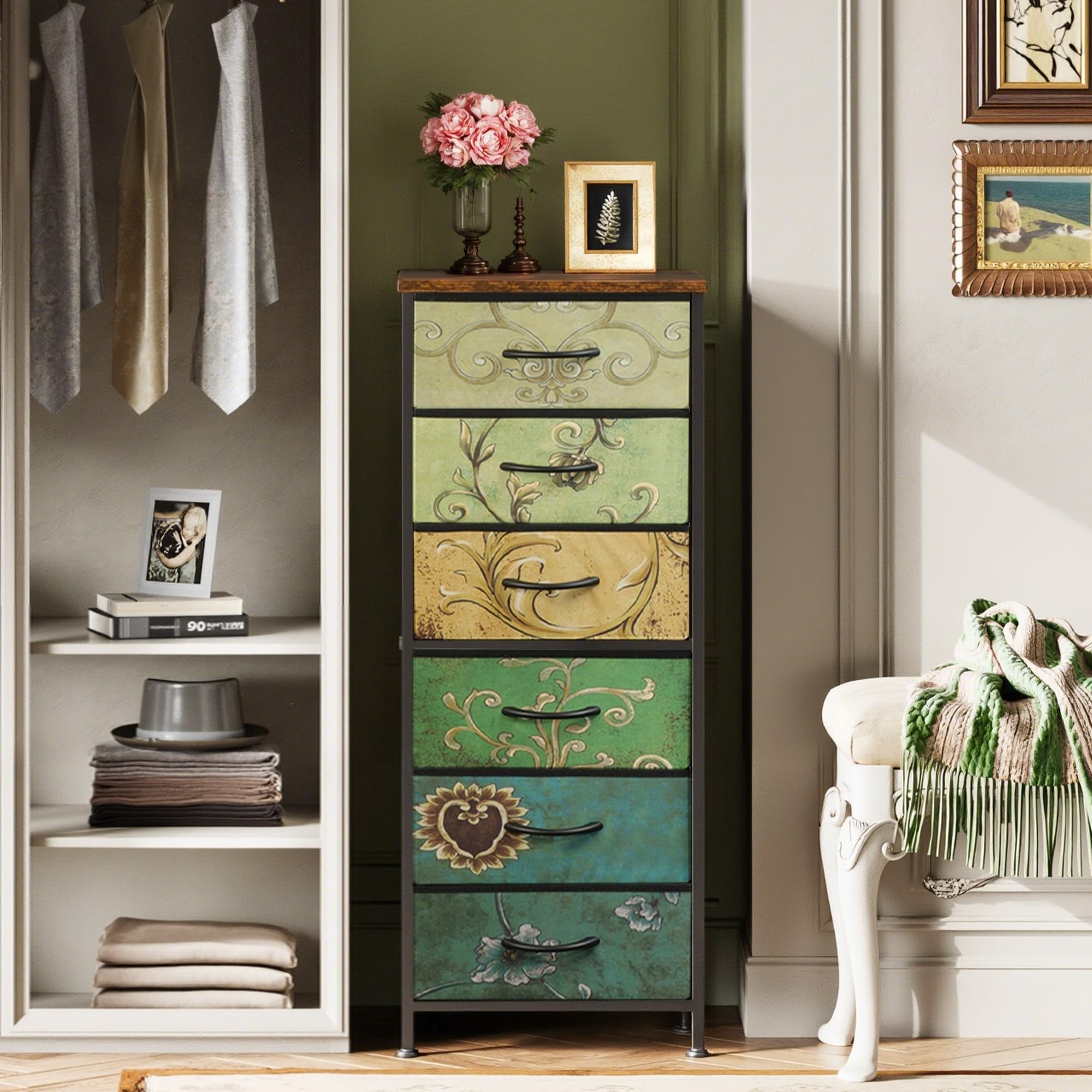 WLIVE fabric drawers provide six spacious compartments for wardrobe organization.
