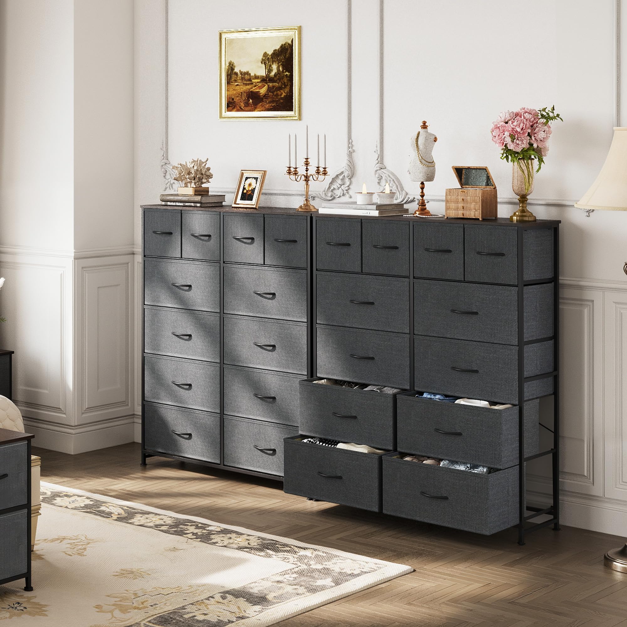 WLIVE tall dresser fabric drawers provide breathable storage for clothes and linens.