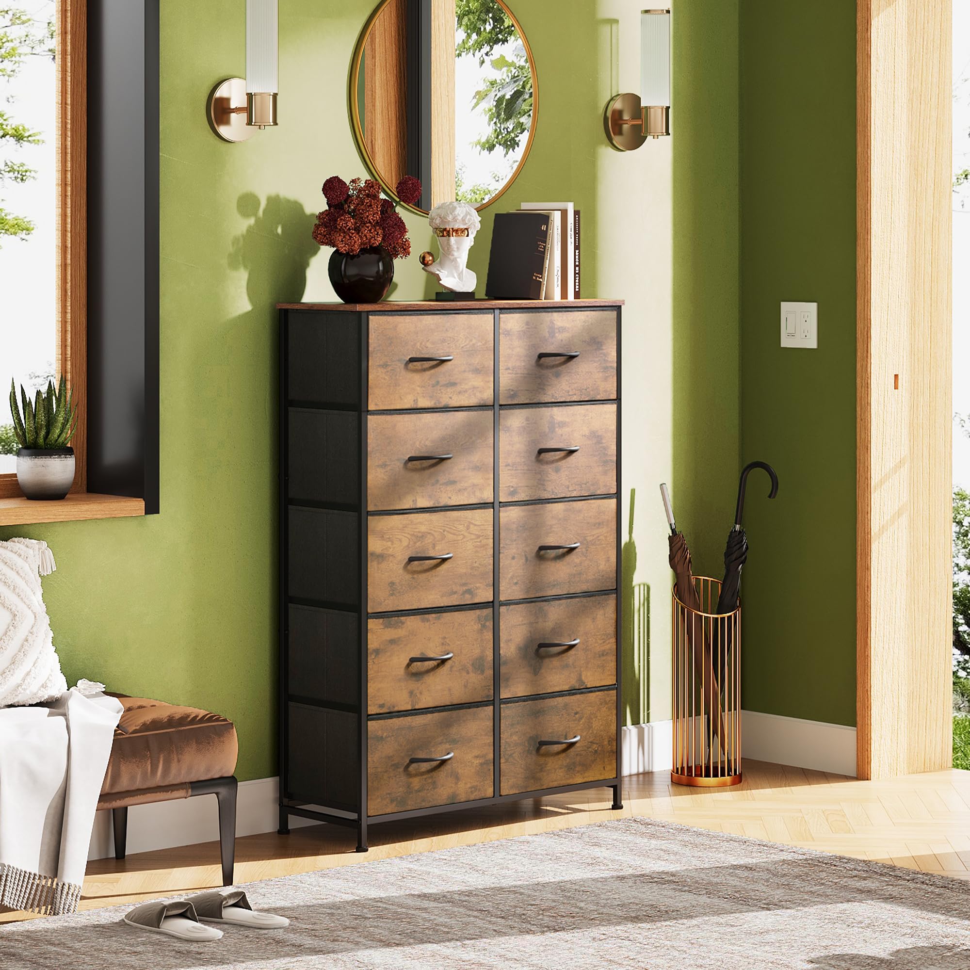 WLIVE tall dresser metal frame side view emphasizes strong support.