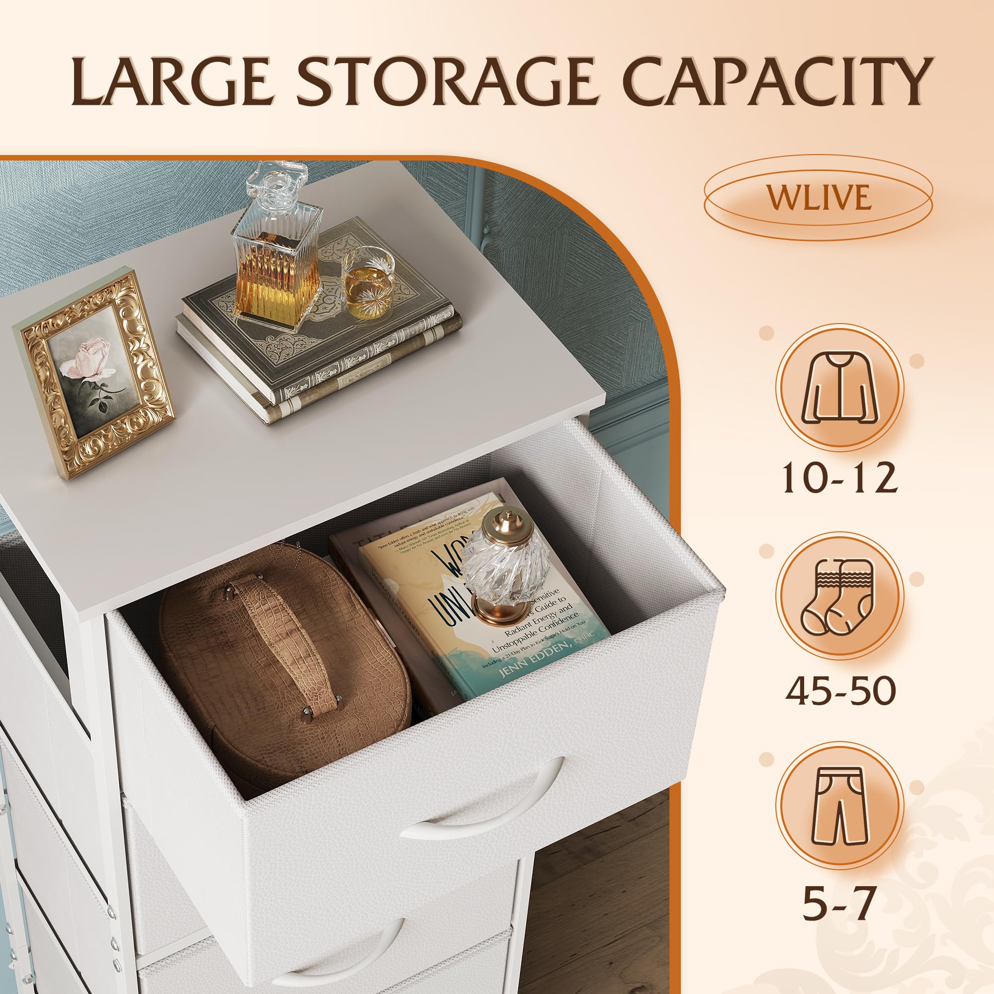 WLIVE tall dresser side view reveals X-shaped back frame for stability