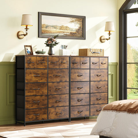 WLIVE fabric dresser shows a cross-supported steel frame for stable storage.