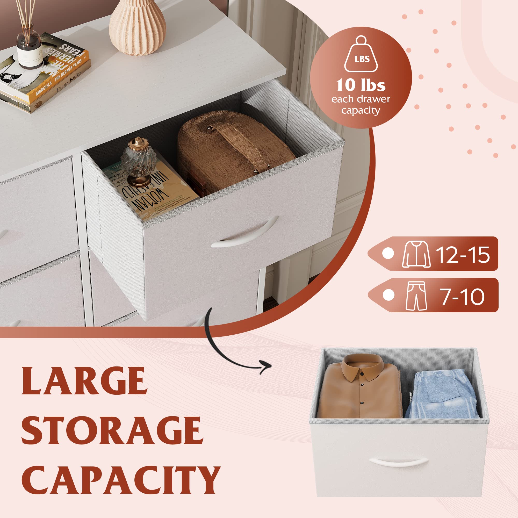 Sturdy steel frame and water-resistant top on WLIVE dresser