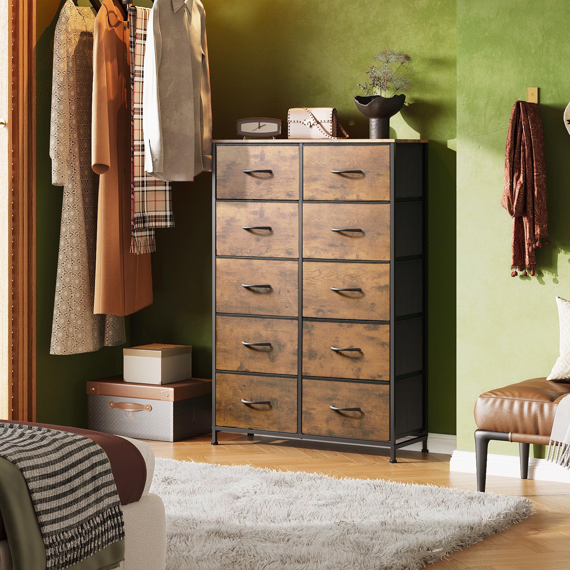 WLIVE tall dresser wood top detail highlights sturdy surface for daily use.