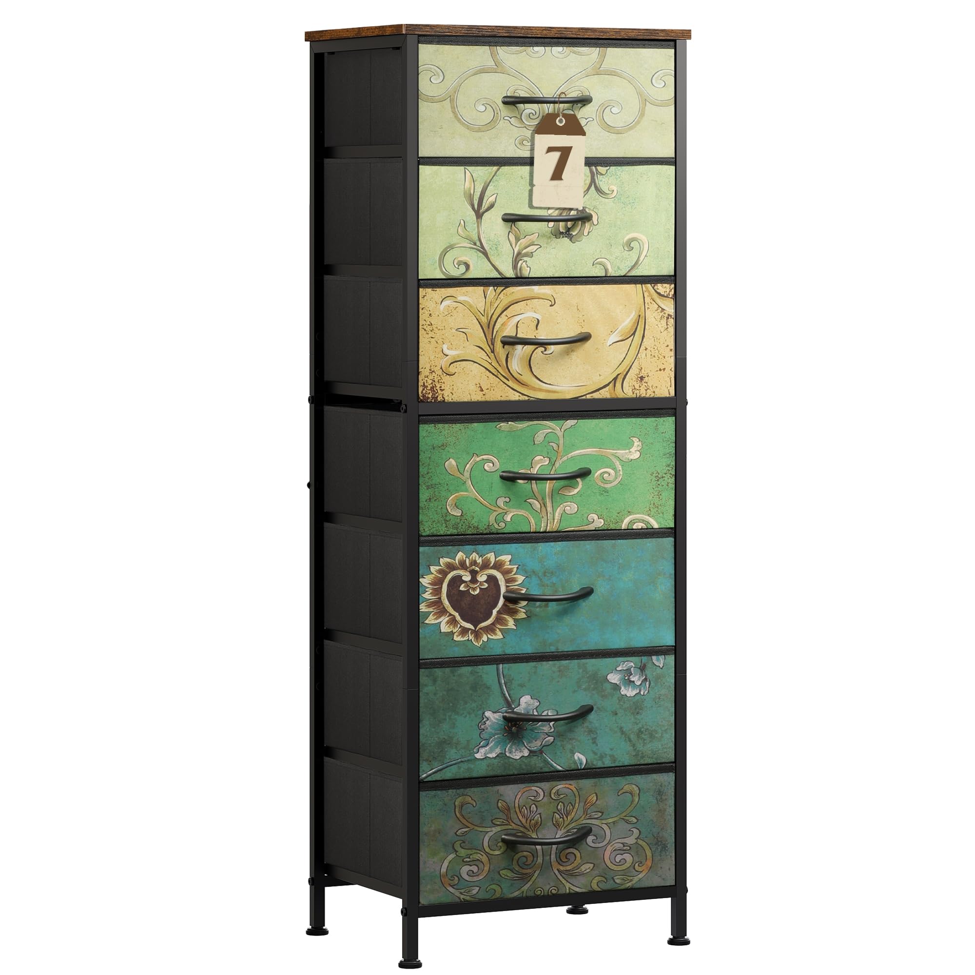 WLIVE tall dresser wood top display area for decor and storage.