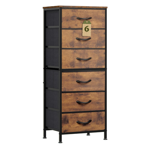 WLIVE tall dresser with wood top for display and storage in rustic brown.