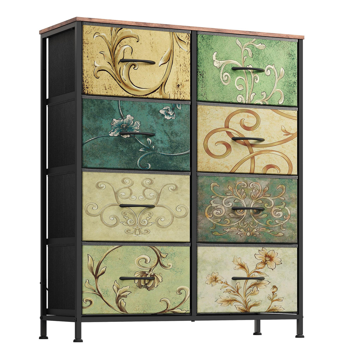 WLIVE tall fabric dresser with 8 drawers and wood top for organized bedroom storage