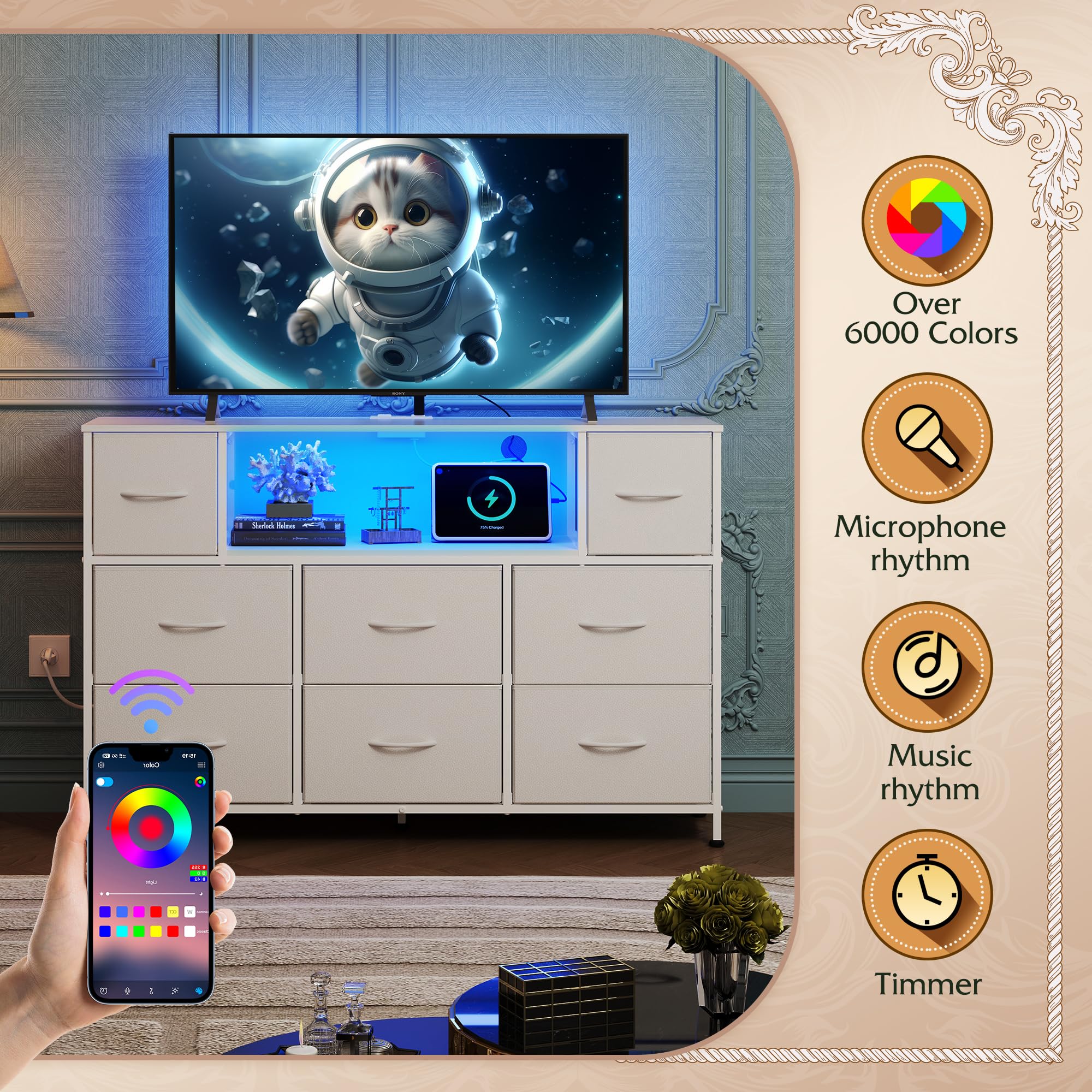 WLIVE fits 45-55 inch televisions on a sturdy wood top