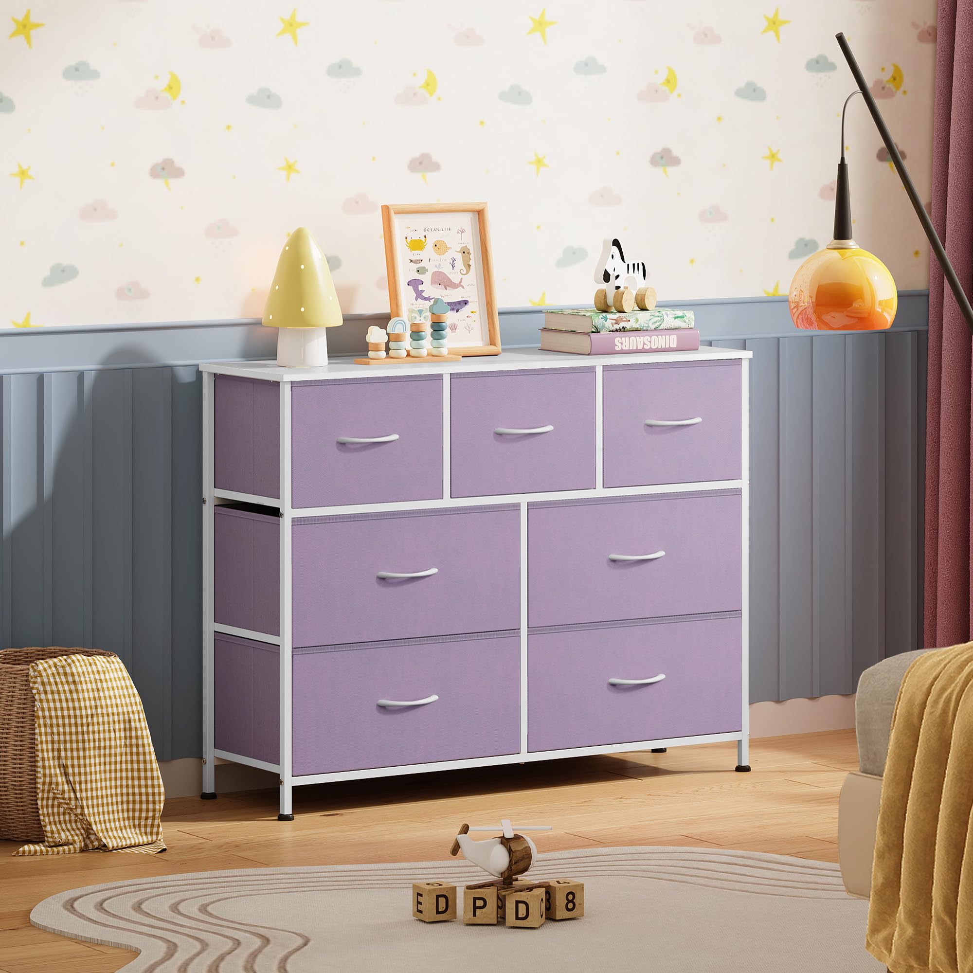 WLIVE tv-stand wood-top purple supports a TV up to 45 inches.