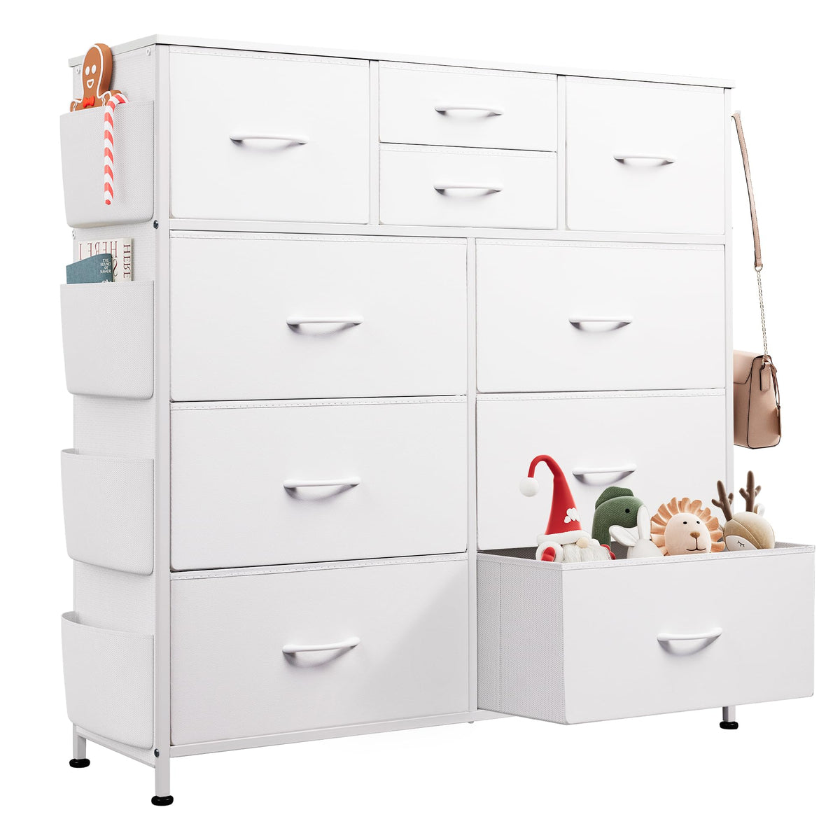 WLIVE white dresser with 10 drawers, front view, showing organized storage for clutter-free spaces.