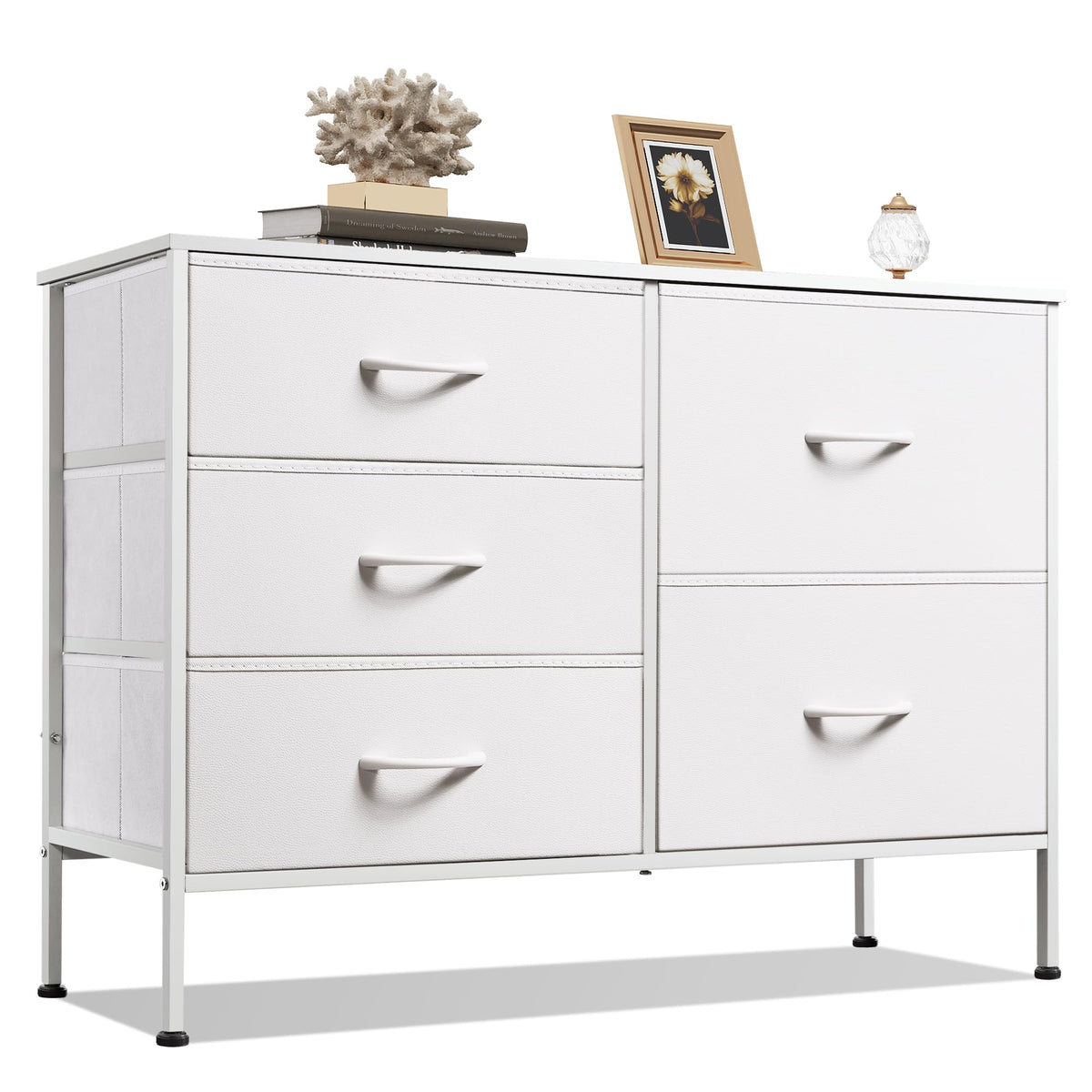 WLIVE white dresser front view highlighting practical storage in a calm bedroom