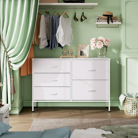 WLIVE white dresser wooden top displays decor and essentials within easy reach