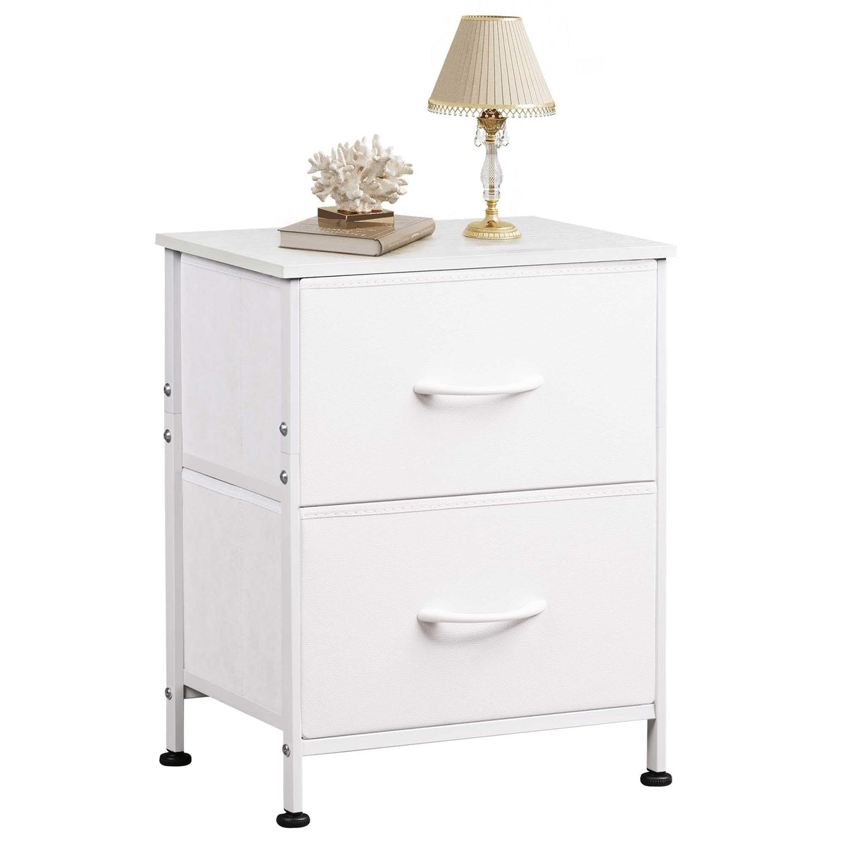 WLIVE white night stand with wooden top for organized bedside storage.