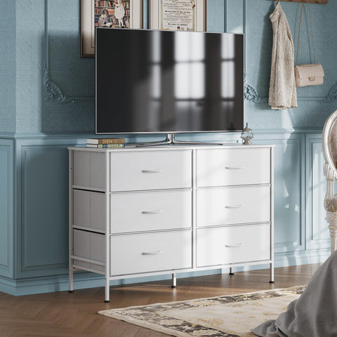 WLIVE wide dresser front view showing clean lines and compact footprint.