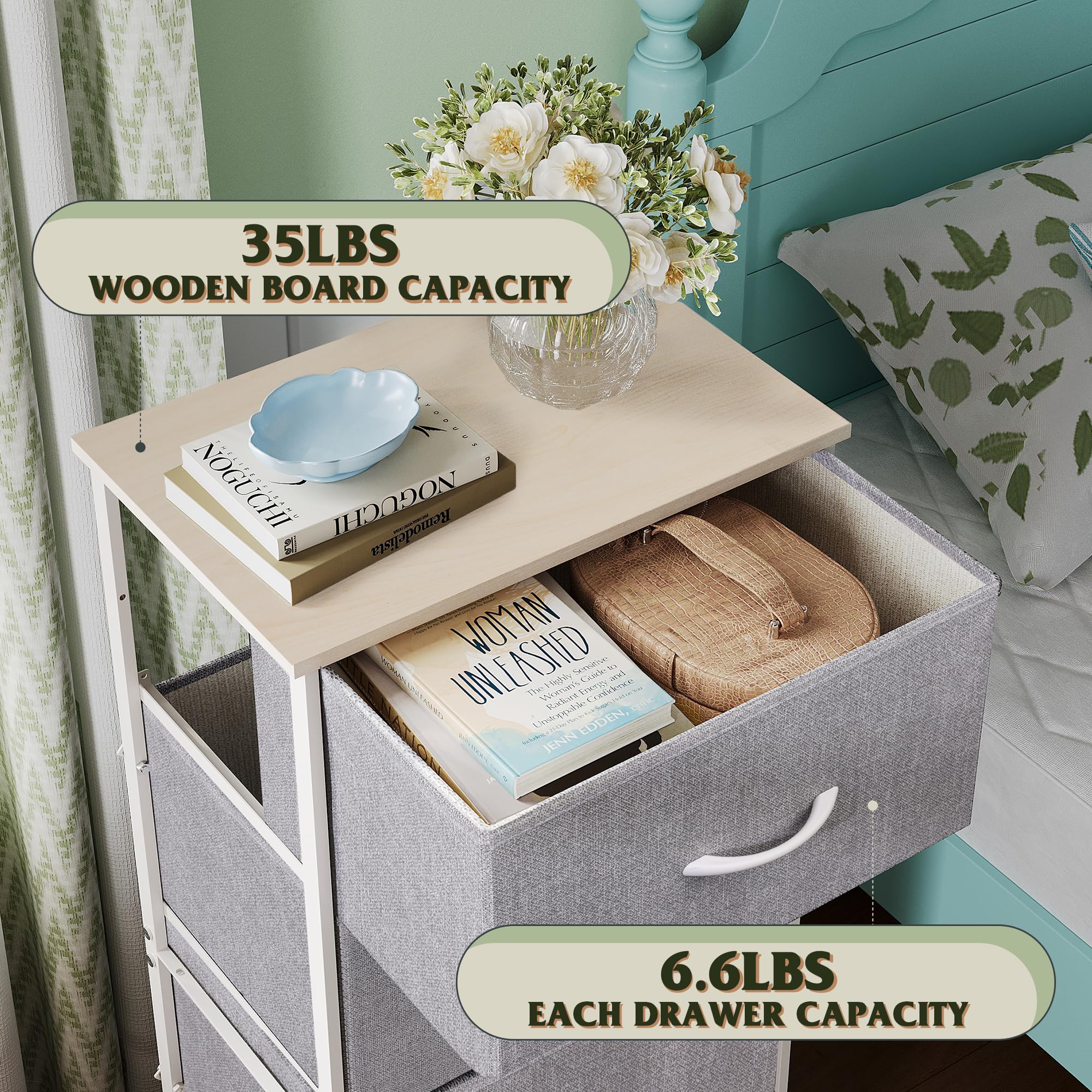 WLIVE wood top offers a durable surface for lamps, decor, and more.